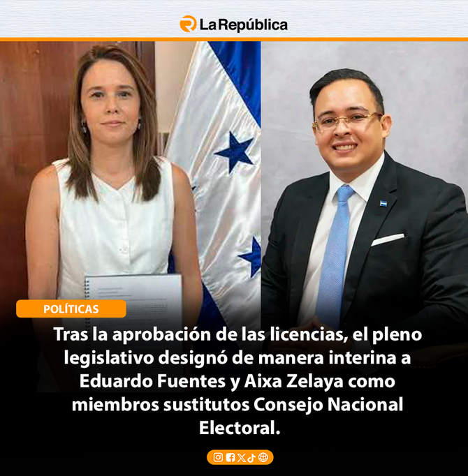 Tras la aprobación de las licencias, el pleno legislativo designó de manera interina a Eduardo Fuentes y Aixa Zelaya como miembros sustituto - Cover Image